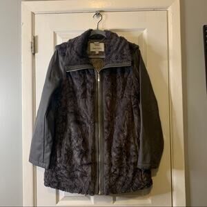 Dennis Basso Faux Fur Zip Front Jacket Convertible Vest Grey Medium